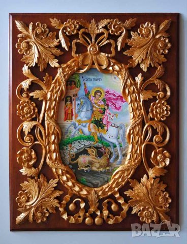 Икона ”Свети Георги убива змея”, иконопис, дърворезба 