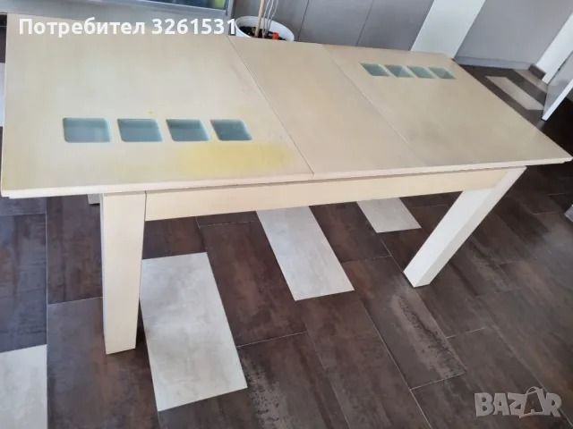 Разтегателна трапезна маса МДФ+стъкло 80/140(180)/75, цвят парен бук, снимка 3 - Маси - 49243415