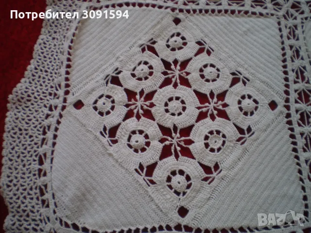  Ретро плетена на една кука покривка в цвят капучино 95 см на 128 см, снимка 3 - Антикварни и старинни предмети - 50181611