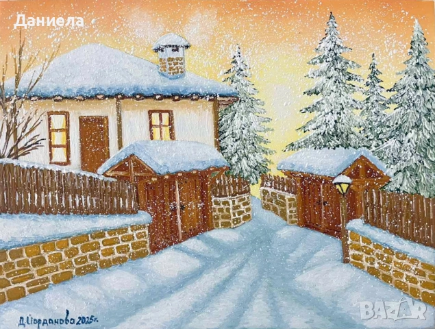 "Зимна приказка в Боженци", авторска картина с маслени бои., снимка 2 - Картини - 52262809