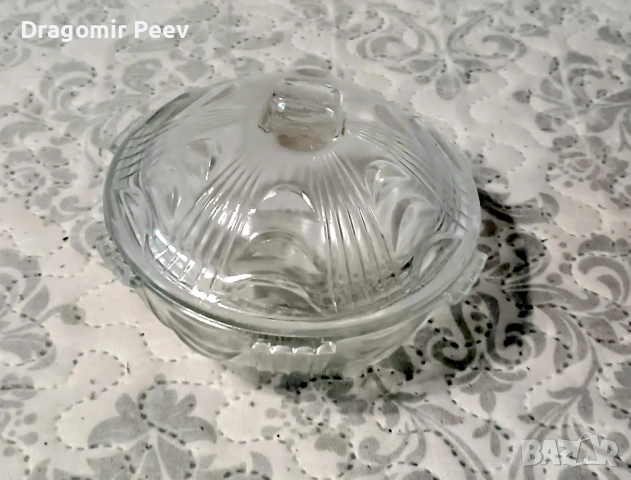 Соц кристална бонбониера / захарница с капак Арт Деко стил, перфектна