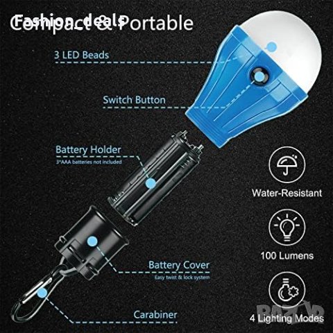 Нови 5 броя LED Къмпинг светлини лампи 4 светлинни режима Къмпинг Туризъм, снимка 5 - Лед осветление - 41802279