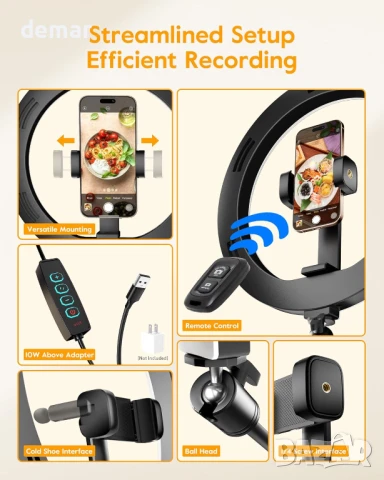 LUXSURE настолна пръстеновидна лампа с регулируема стойка за телефон, снимка 7 - Селфи стикове, аксесоари - 50947652