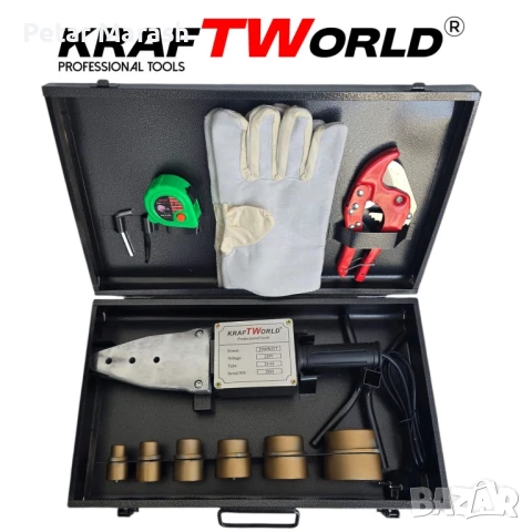 Поялник за полипропиленови тръби Ф20–63 мм KraftWorld 2500W Лепачка за ППР + ножица и ръкавици, снимка 3 - Поялници и запояване - 51066103