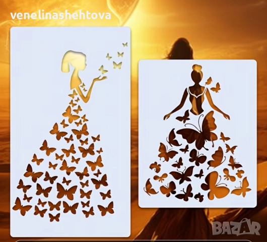 Момиче с рокля от пеперуди шаблон стенсил за декорация на торта скрапбукинг , снимка 2 - Други - 52701982