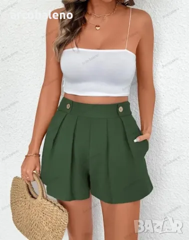 Ежедневни дамски къси панталони с висока талия и джобове, снимка 3 - Къси панталони и бермуди - 49860244