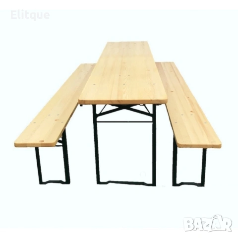 Сгъваем комплект градинска маса с 2 пейки - От чамово дърво, с отвор за чадър, снимка 6 - Градински мебели, декорация  - 53500692