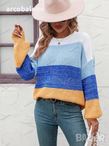 Дамски моден пуловер с цветни блокове, 3цвята - 023, снимка 17 - Блузи с дълъг ръкав и пуловери - 42305738