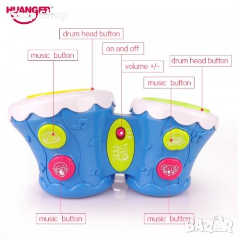БЕБЕШКИ МУЗИКАЛНИ БАРАБАНИ HUANGER – СИНИ, снимка 3 - Музикални играчки - 41954017