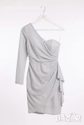 Рокля “Silver Glitter One‑Shoulder” – сребърна брокатена рокля арт.1864, снимка 5 - Рокли - 55821275