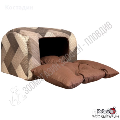 Уютна Къщичка/Легло - с Постелка - за Куче/Коте - 45см/35см/32см - Кафява разцветка - PetsWin, снимка 2 - За кучета - 42072804