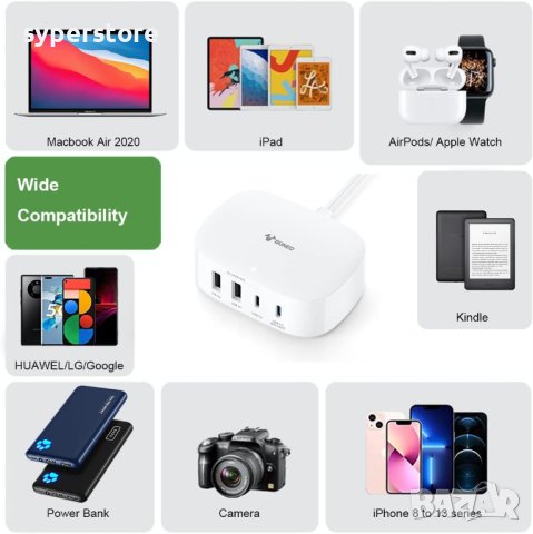 Зарядно 220V 4 USB порта и Type C, 35W Fast Charge Digital One SP00883 Quick Power Charge 3.0, 1м, снимка 3 - Друга електроника - 42385491