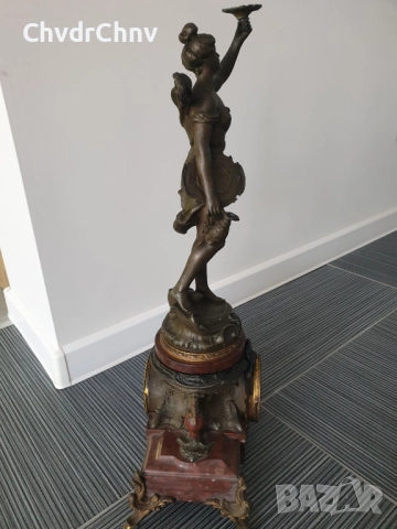 Франция 1800-те/64см-10кг стар френски каминен часовник/метална ЦАМ фигура-бронз-мрамор, снимка 13 - Антикварни и старинни предмети - 51532246