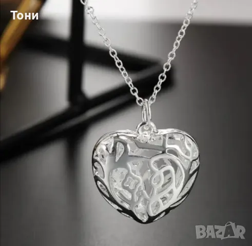 Ново Сребърно Дамско Колие Сърце , снимка 1
