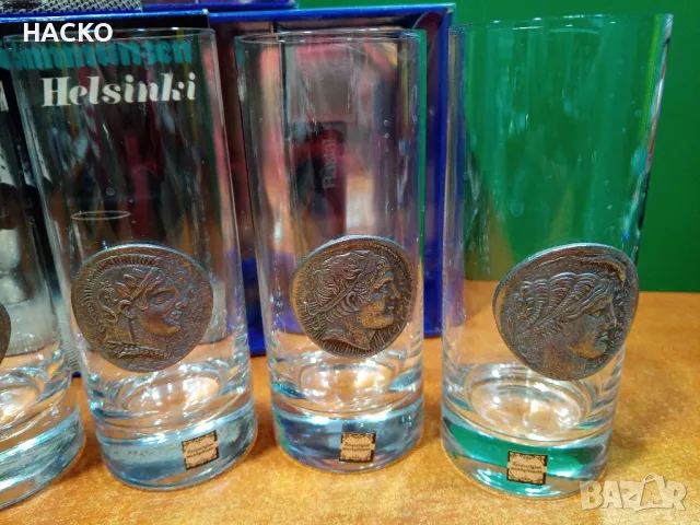 ПРОМО ЦЕНА 6 Броя Чаши с Оригинални Калаени Монети Хелзинки Произход Финландия, снимка 3 - Чаши - 47982612