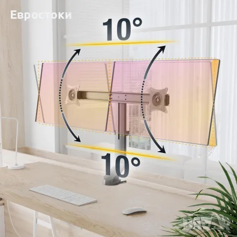 RICOO TS3811 Регулируема накланяща се стойка за маса с 2 екрана 17-27 инча (43-69 см) за компютър , снимка 2 - Други - 47906740