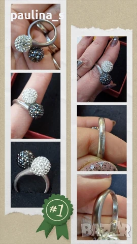 Три различни броя / Сребърен пръстен топка с кристали "Swarovski" / проба 925 и Житен клас , снимка 9 - Пръстени - 26286330