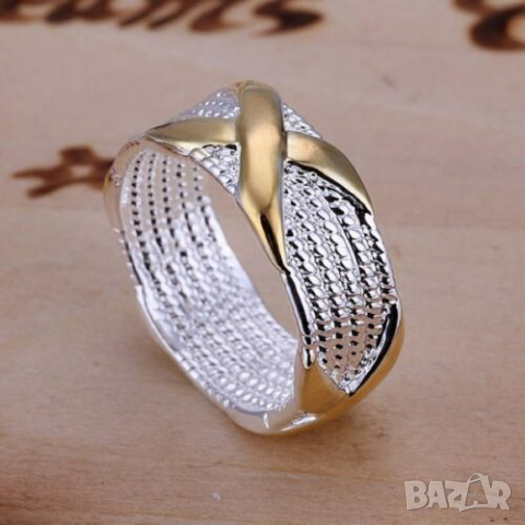 Стилен дамски пръстен, златно и сребърно, снимка 2 - Пръстени - 36114971