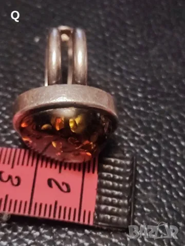 сребърен пръстен с кехлибар , снимка 6 - Пръстени - 50277280
