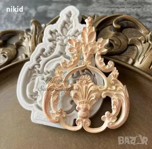 ОР79 Едър масивен орнамент силиконов молд форма фондан шоколад гипс декор украса , снимка 2 - Форми - 49757439