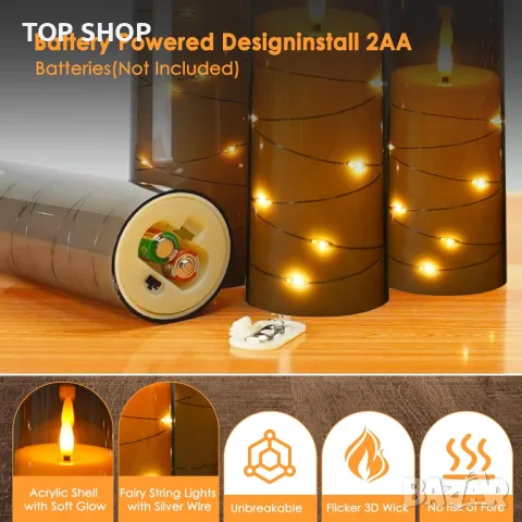 Szycdkj 5 бр. Безпламъчни LED свещи, работещи с батерии, с дистанционно управление, за декор, сиво, снимка 2 - Декорация за дома - 49333235