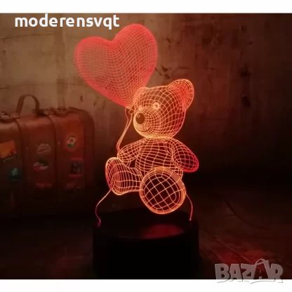 Холограмна LED лампа CREATIVE 3D taddy bear, снимка 7 - Лед осветление - 40327798