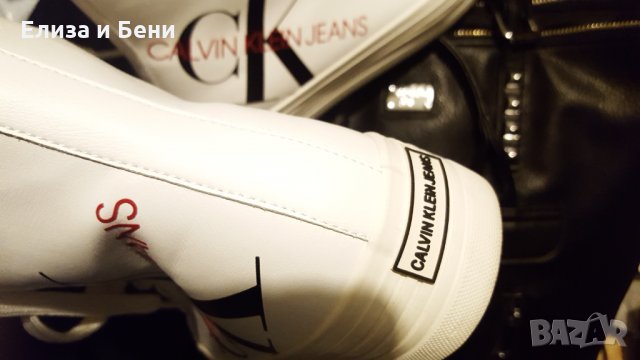 Високи кожени бели кецове сникърси Calvin Klein Jeans оригинал, снимка 7 - Кецове - 35765742