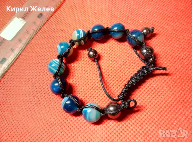 ПРЕКРАСНА ФЕШЪН ГРИВНА от ТОПЧЕТА ПОЛИРАН СИН МРАМОРЕН АХАТ и ХЕМАТИТ 47267, снимка 5 - Гривни - 47309096