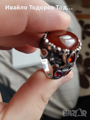 Сребърен масивен пръстен ръчна изработка с огромен карнеол, снимка 7 - Пръстени - 48031419