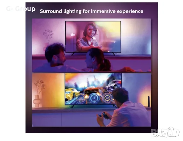 Смарт LED RGB Лента PHILIPS! За 65 инча TV ! 20W, 1100лумена! Бяла и цветна светлина ,254см, снимка 6 - Лед осветление - 55964105