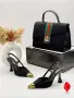 Gucci Дамски Елегантни Обувки С Ток Монограм Каишка И Метален Златен Връх - 2 Цвята Код SEM-719, снимка 4