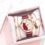 Моден дамски кварцов часовник в комплект с четири гривни, 7цвята - 023, снимка 16