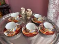 Сервиз от 5 сета за късо кафе стил Сатсума, ръчно рисувани, снимка 1