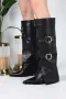 Ботуши на платформа - черна кожа - KDK10, снимка 3
