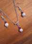 Нежен и стилен комплект бижута обици и колие с камъни Гранат и бели перли Майорка , снимка 1