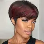 Черна къса пикси синтетична перука с червени кичури, снимка 2