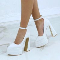 Обувки на ток - бяла кожа - VT2, снимка 1 - Дамски обувки на ток - 40717087