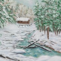 Зима в гората маслена картина, снимка 1 - Картини - 34720732