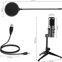 USB кондензаторен микрофон със статив и поп филтър111 от Mugig K58 >70dB, 5V, , снимка 5 - Микрофони - 42062648