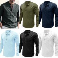 Мъжка едноцветна риза с дълъг ръкав Defender Performance Henley, 6цвята - 023, снимка 1 - Ризи - 40889959