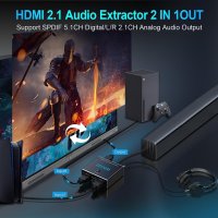 4K 120Hz HDMI 2.1 Audio Extractor 2X1 VRR ALLM HDCP2.3 HDR10 ARC CEC Audio Extractor Switch 2 IN 1 O, снимка 3 - Други - 41632915