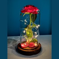 Вечна , неувяхваща роза в стъкленица (светеща) - подарък за жена, снимка 1 - Изкуствени цветя - 32144472