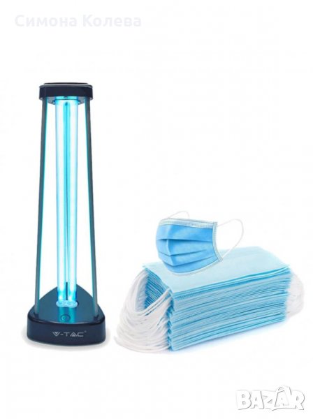 ✨Бактерицидна антивирусна лампа V-TAC 11203 + подарък, UV + Озон, 38W, 60 кв.м, Таймер, Черен, снимка 1