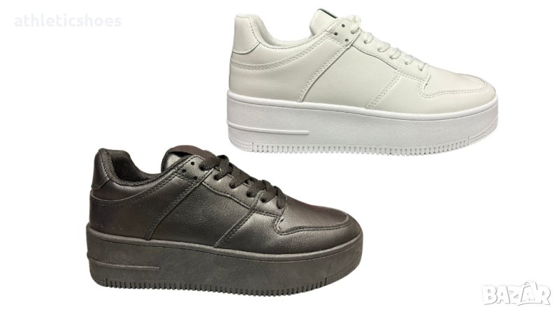 Дамски кожени маратонки в бяло и черно, снимка 1