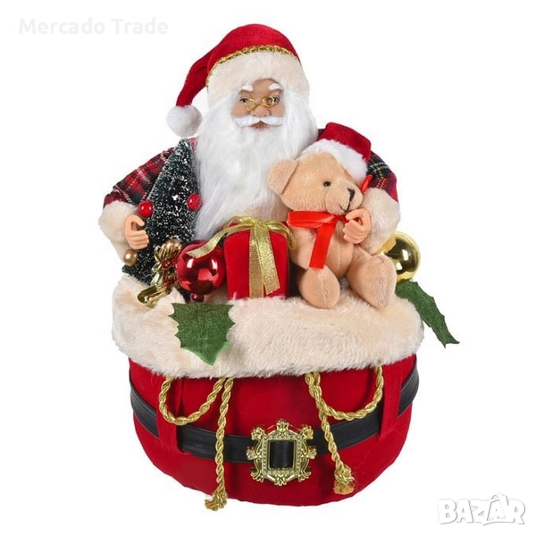 Реалистична коледна фигурка на Дядо Коледа в торба с подаръци и Мече, снимка 1