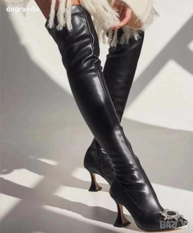 Елегангни Дамски Ботуши с Камъни, снимка 1