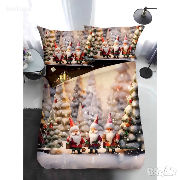 Двулицево коледно спално бельо, размер за приста (Реално изображение), 4 части - WS17352, снимка 1