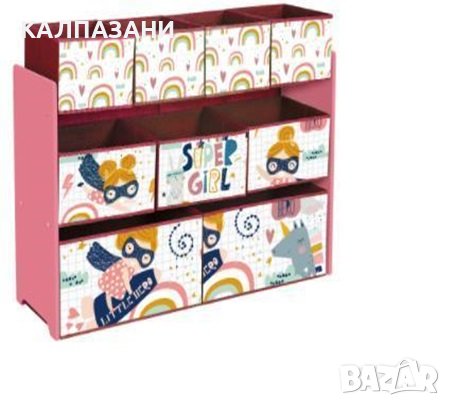 Органайзер за Играчки и Книжки,  Детска Етажерка с 9 Текстилни Коша за Съхранение, Секция-SUPER GIRL, снимка 1