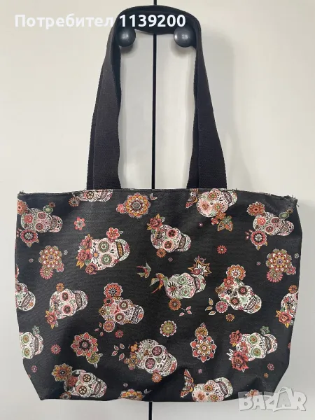 Дамска бохо чанта черепи и цветя мексикански мотиви, снимка 1