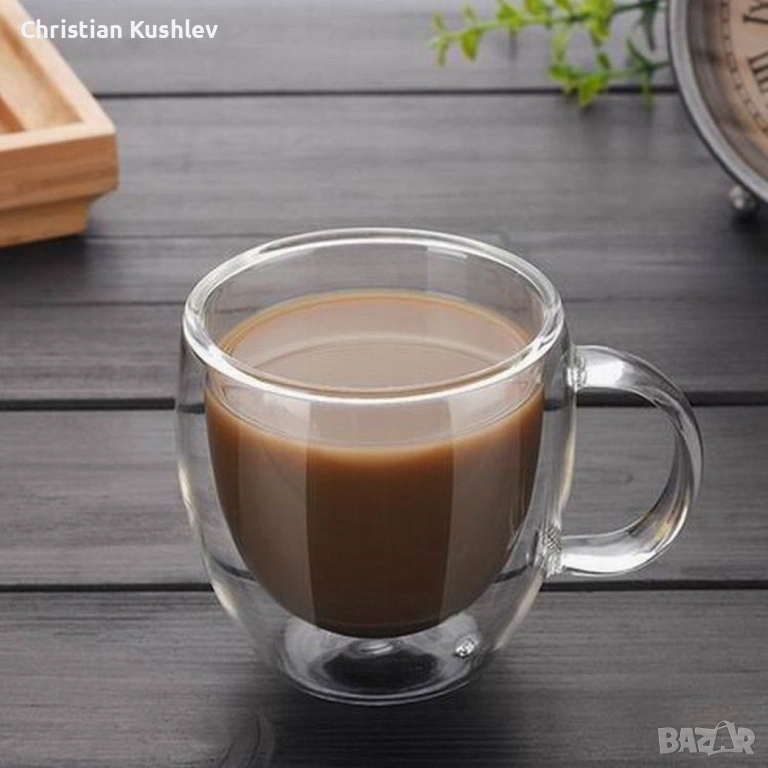 Стъклена чаша за кафе с двойно дъно 200ml, снимка 1